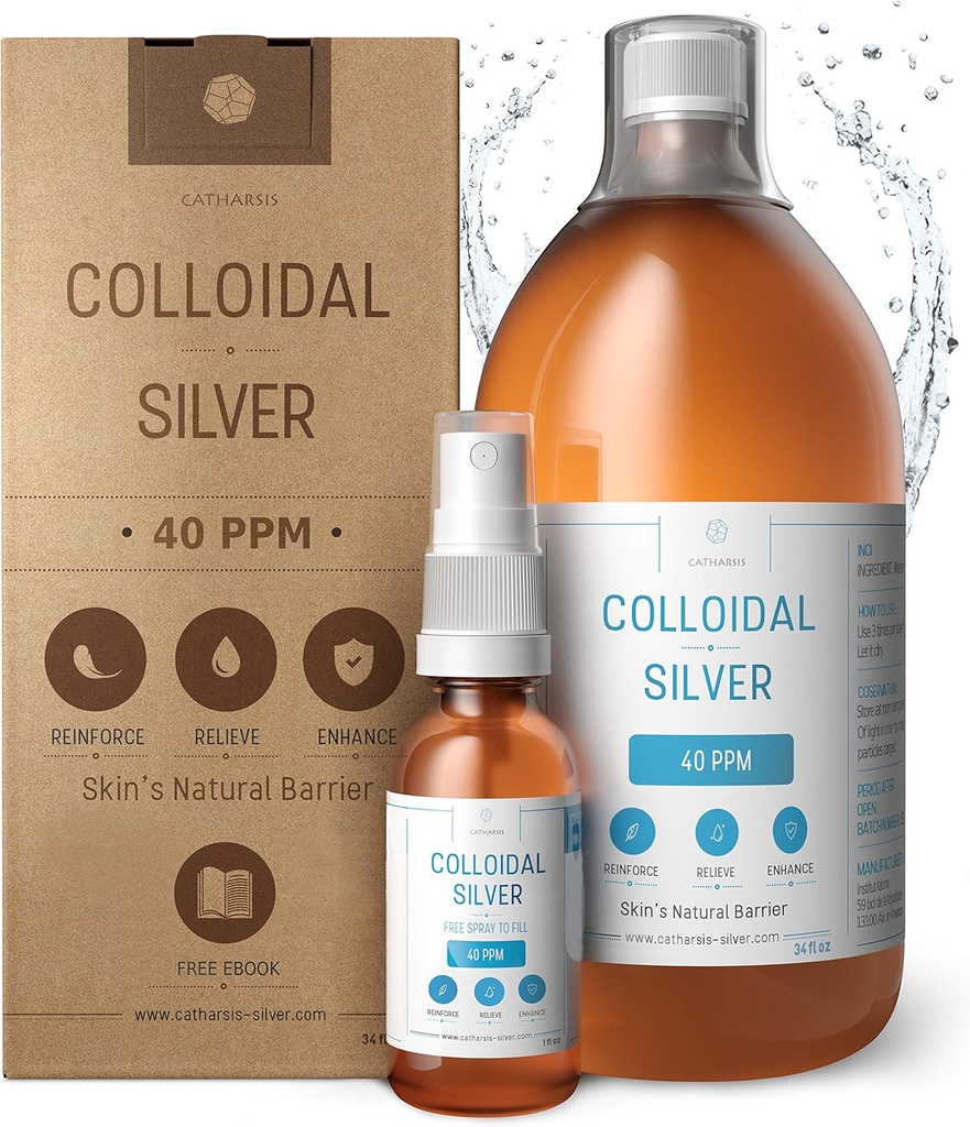 Premium Coloidine Silver ● Optimali Koncentracija Formulė, Mažesnės dalelės, Geresni rezultatai ● Laboratorija Sertifikuotas ● Skystas Sidabras Pagamintas ES ● Free Spray Butelis užpildyti & Ebook (34 fl oz)