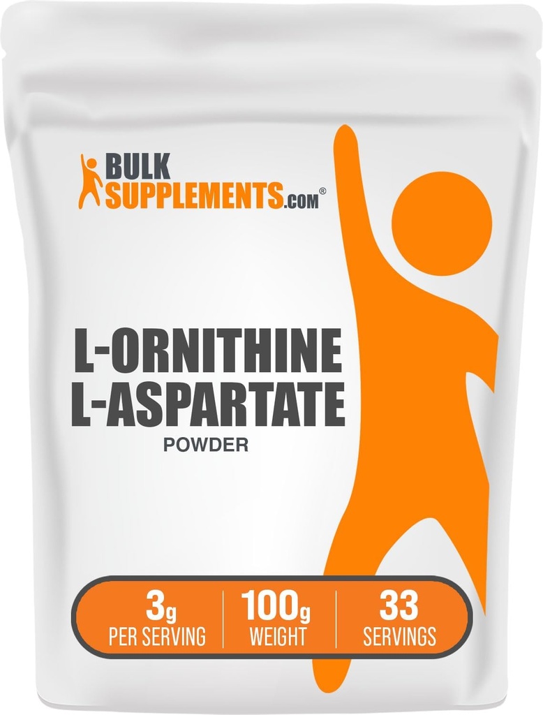 BulkSupplemen.com L- Ornithine L- Aspartato milteliai - Ornithine papildas, aminorūgščių priedas - Gluten Free, 3g per Serving, 100g (3,5 oz) (pakuotė 1)