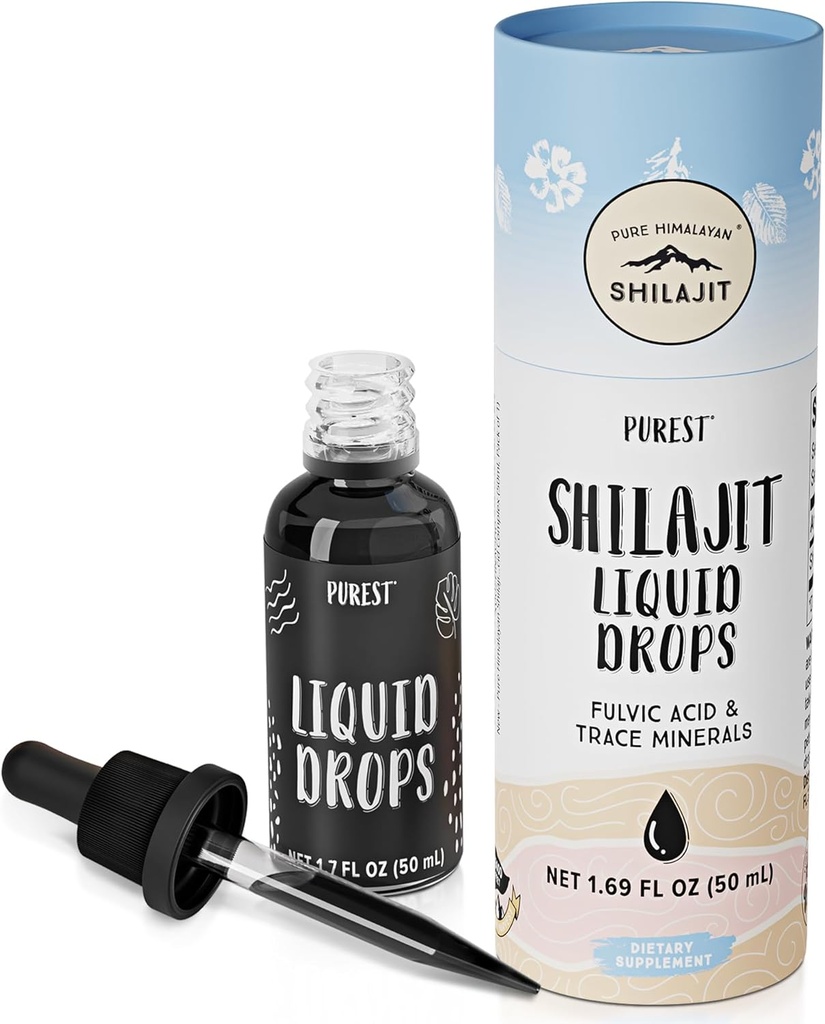 Grynas Himalayan Shilajit ® skysti lašai - Purest forma Shilajit, 99,9% Absorbcija imuninės paramos, energijos Boost, Anti- Aging - Natūralūs pėdsakai & Fulvic rūgštis (50ml)