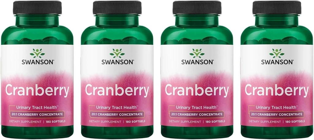 Swanson Cranberry - Supports Urinary Tract Health, Bladder Control & Promotes Healthy Kidney Function - Supplement Made with 20:1 Cranberry Juice Concentrate - (180 Softgels) 4 Pack