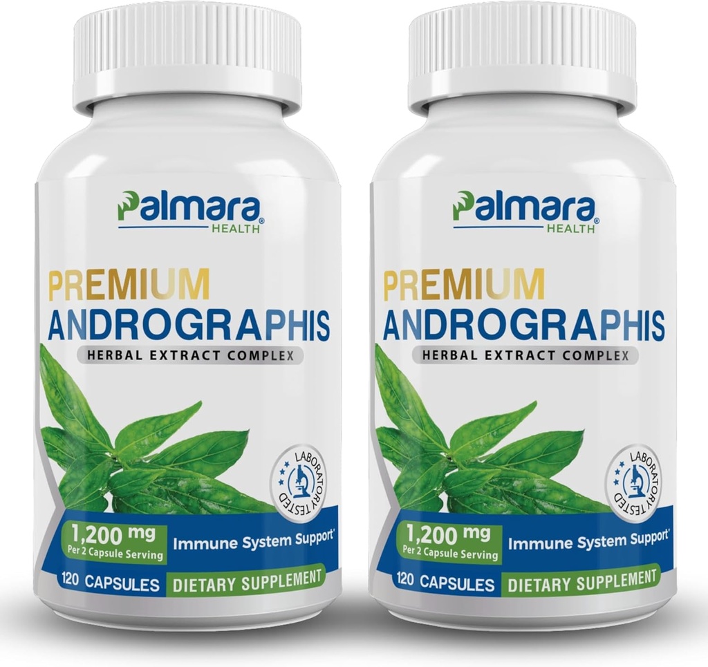 Palmara Health Premium Andrographis Peniculata 2 Pack - 1,200 mg (100 mg Andrographolides) per Serving, Non- GMO, Vegan, Gluten Free
