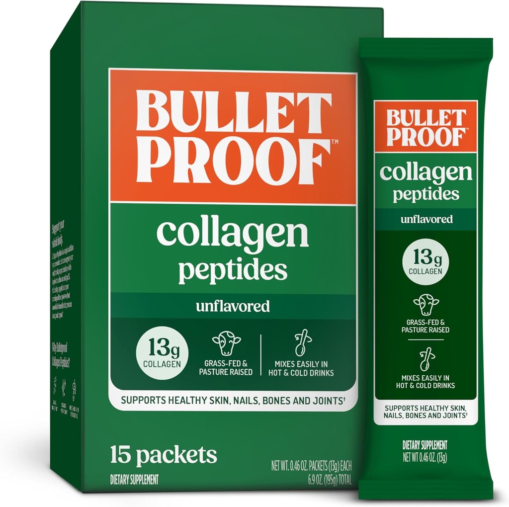 Neperšaunami Collagen Peptides miltelių pakeliai, pakuotė 15, Grass- Fed kolageno proteinas ir amino rūgštys odai, kaulams ir bendrai paramai, Pasture išauginti, Nėra pridėta hormonai