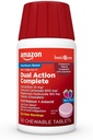 Amazon Basic Care Dual Action Complete, Chewable Acid Reducer Plus Antacid Tablets, Berry Flavor, Heartburn Medicine, Acid Indigestion Relief, 50 Count