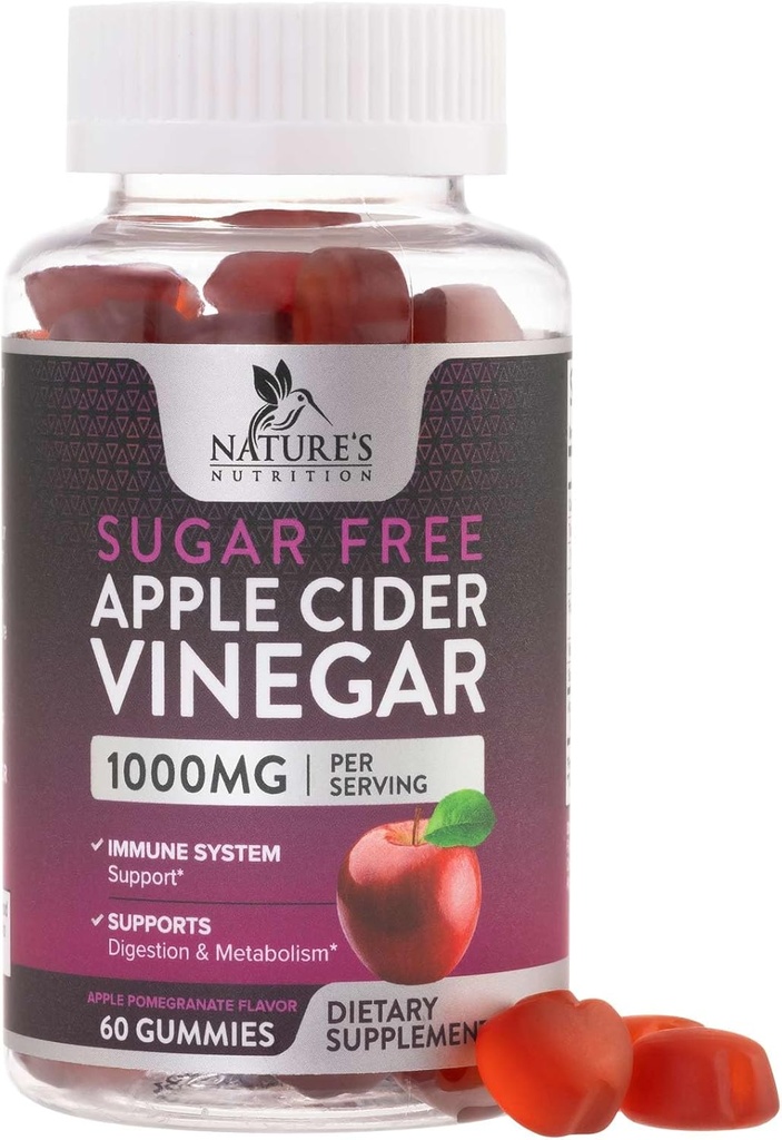 Apple Cider Actas Gummies Weight Loss 1000mg - Vegan Apple Actas Gummy Detox & Cleanse, ACV Additive Pills, Vitaminas B12, Cukraus nemokamai ACV Gummy, Ne GMO, Gamtos mityba - 60 Gummies