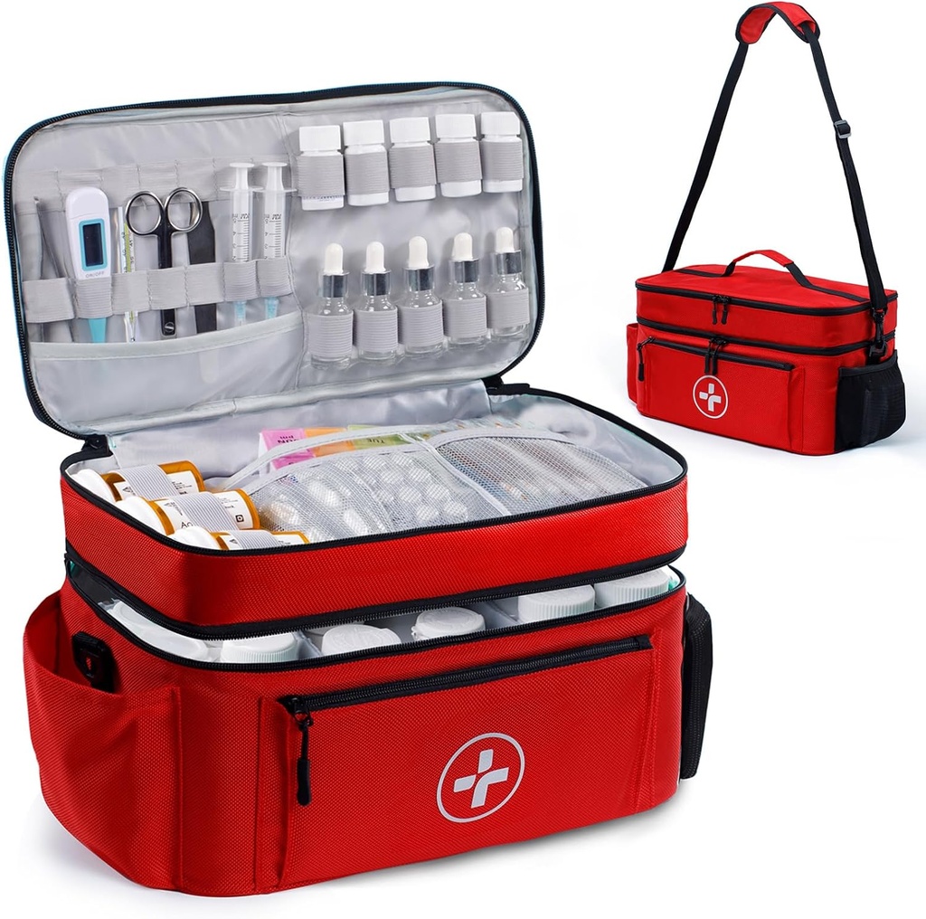 BAGSFY Travel Medicine Bag Organizatorius, Medicinos maišelis Tuštis, Pilių butelių organizatorius namuose, Didelis vaistų sandėliavimas, Kelionių kelionės atveju Pirmosios pagalbos krepšiai Tuštis, Avarinis rinkinys.