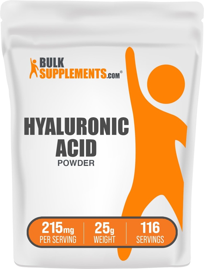 BulkSupplements.com Hyaluronic Acid Powder - as Sodium Hyaluronate, Hyaluronic Acid Supplements - Food Grade, Gluten Free - 215mg per Serving, 25g (0.88 oz) (Pack of 1)