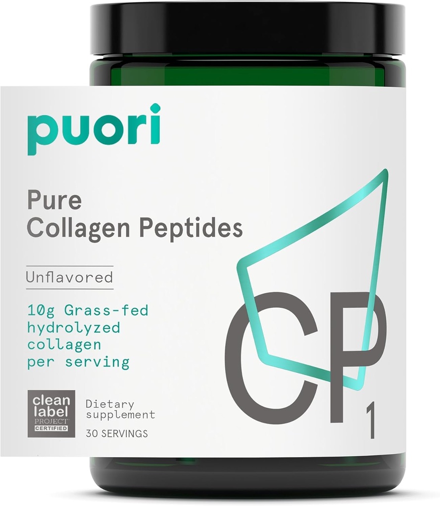 Puori Pure Collagen Peptides milteliai, Unflavored - 10g Gras- Fed hidrolizuotas galvijų kolagenas Palaiko odos sveikatą, Plaukų & nagų stiprumas, bendras skausmas & mobilumo parama - 30 Paslaugos