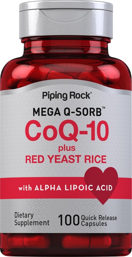 Piping Rock CoQ10 su raudonaisiais ryžiais (angl. Red Yeast Rice), 124; 100 kapsulių (angl. capsules), 124; Alpha Lipoic Acid), 124; ne GMO, Gluten Free Addition