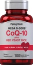 Piping Rock CoQ10 su raudonaisiais ryžiais (angl. Red Yeast Rice), 124; 100 kapsulių (angl. capsules), 124; Alpha Lipoic Acid), 124; ne GMO, Gluten Free Addition