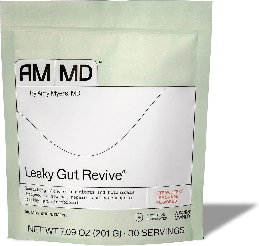 Amy Myers MD Leaky Gut Revive - Nemokamas ir nemelžiamas - Botanikos mišinys sveikam gutui remti - GI Health Support with Prebiotic Fiber - Braškių citrinada, 7.09 oz (30 Servings)