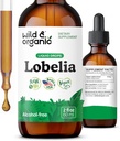 Wild & Organic Lobelia Tincture - Herbal Lung Cleanse and Detox - Liquid Lobelia Extract Supplement - Vegan, Sugar & Alcohol-Free Herb Drops - 2 fl oz