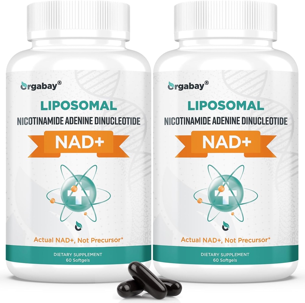 Orgabay Liposominis NAD + Papildymas 500 mg, High Absorption, Boost NAD + su TMG 250 mg, Faktinis NAD Plus Efektyvesnis nei Nikotinamido riboside, Parama Cellull Energy, Sveikas senėjimas 124; 120 Softgels