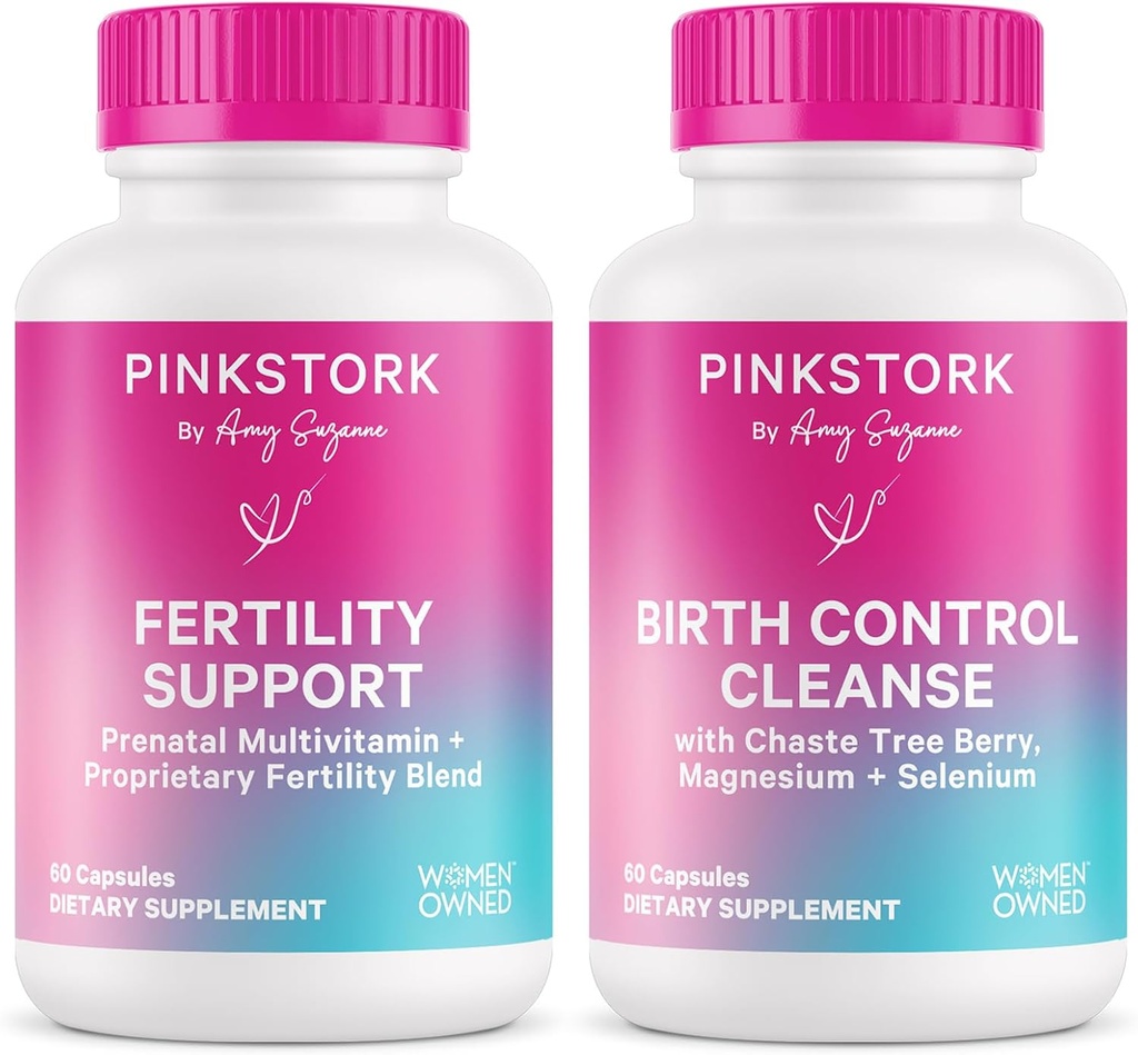 Pink Stork Nėštumas Prep & Vaisingumas parama - Vitex, Inositol, Folate - Gimimo kontrolės Cleanse - 2 Pack