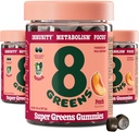 8 Žalieji Supergreens Gummies ® 124; Super Žalieji Milteliai Superfood Gummy metabolizmo, Imunitetas & Focus, Digestive Health Fermes, Organic: Chlorella, Spirulina, Aloe Vera, Peach Square, 150 Count