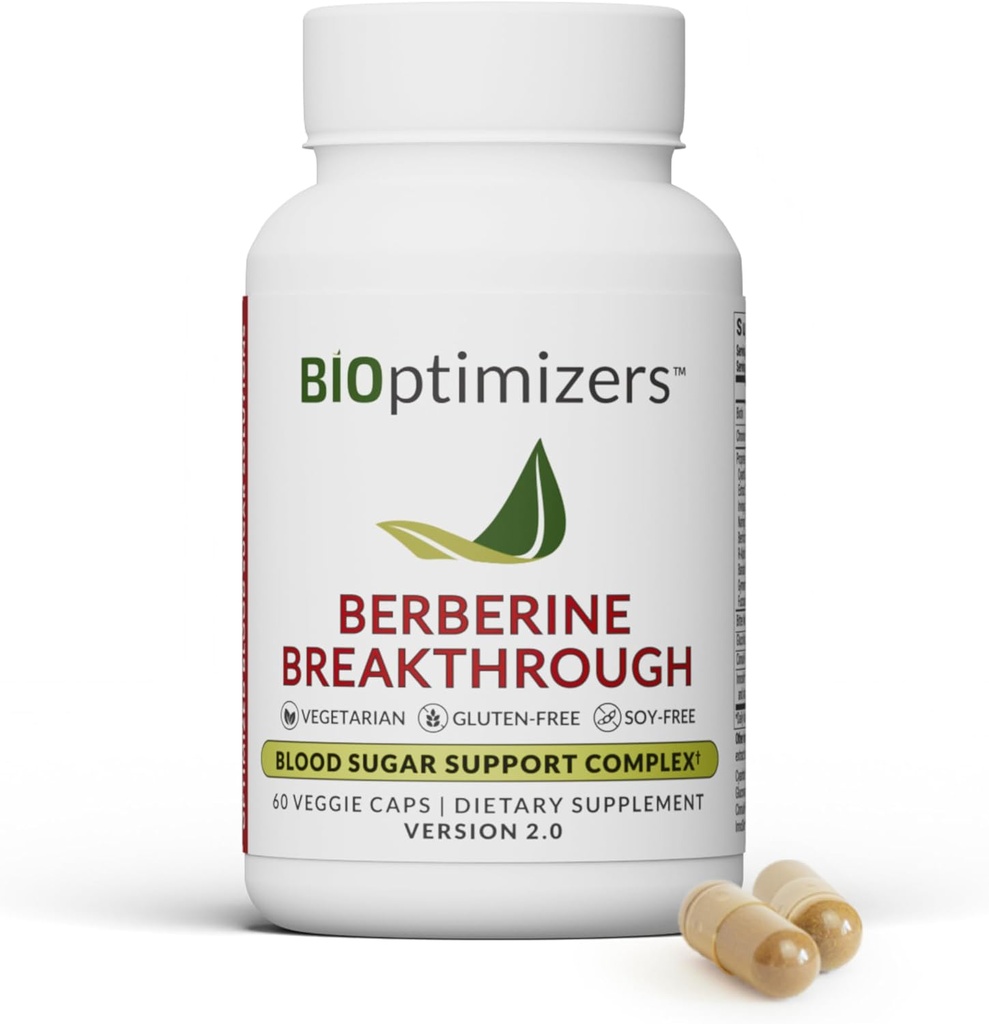 BIOOptimizers Berberine Breakthrough 2.0 priedas, 60 kapsulės - Vegetarian, Gluten- ir Soy- Free