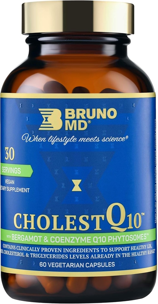 CholestQ10 priedas, Palaiko DTL cholesterolio ir trigliceridų lygius jau normos ribose, su Curcumin, Kliniškai Proven Ingredientai, Natural Cynara Cardunculus, 60 Capsules