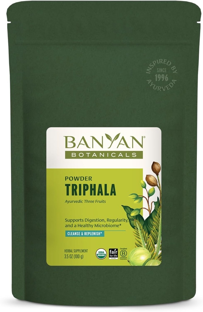 Banyan Botanicals Triphala milteliai - Organinis Digestion priedas su Amla, Haritaki & Bibhitaki - Digestion, Colon Support & sveiki Gut Microbiome * - 3,5 oz - Non-GMO Sourced Vegan
