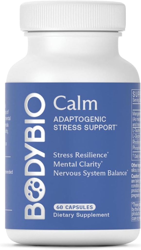 BodyBio Calm - Natūralus Stress Relief Blend su Rodiola, Glycine & Phosphatidilserine - Palaiko atsipalaidavimą, psichikos Focus & subalansuotas Cortisol - Ne - Drowsy formulė