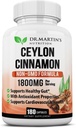 1800mg Organic Ceylon Cinnamon Capsules | 180 Count | Supports Joints, Healthy Inflammatory Responses, Antioxidant & Cardiovascular Health | Non-GMO & Gluten Free Supplement