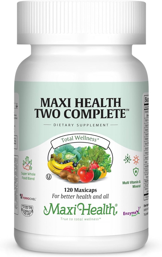 Maxi Health Two Complete - Multivitamins and Minerals - Full Potency - 120 Capsules - Kosher