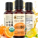 Organinis skystas vitaminas D lašai vaikams ir suaugusiems, Cukraus nemokamai. Lengva naudoti 1000 TV / lašas kokoso MCT aliejus. Max Absorbcija VIT D3 priedas. Didysis skonis (Citrus)