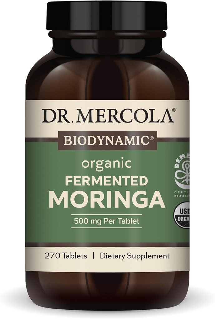 Dr. Mercola - Biodinaminis organinis fermentuotas Moringa dieta priedas, 270 Paslaugos (270 tablečių)