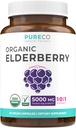 Organic Elderberry Capsules - 10: 1 ekstraktas Equals 5,000mg Fresh Elderberry (Vegan) for Immunamic Support, Alergija, Sinus Relief - Sambucus Nigra - Black Elderberry - 30 Caps (No Pills or Gummies)