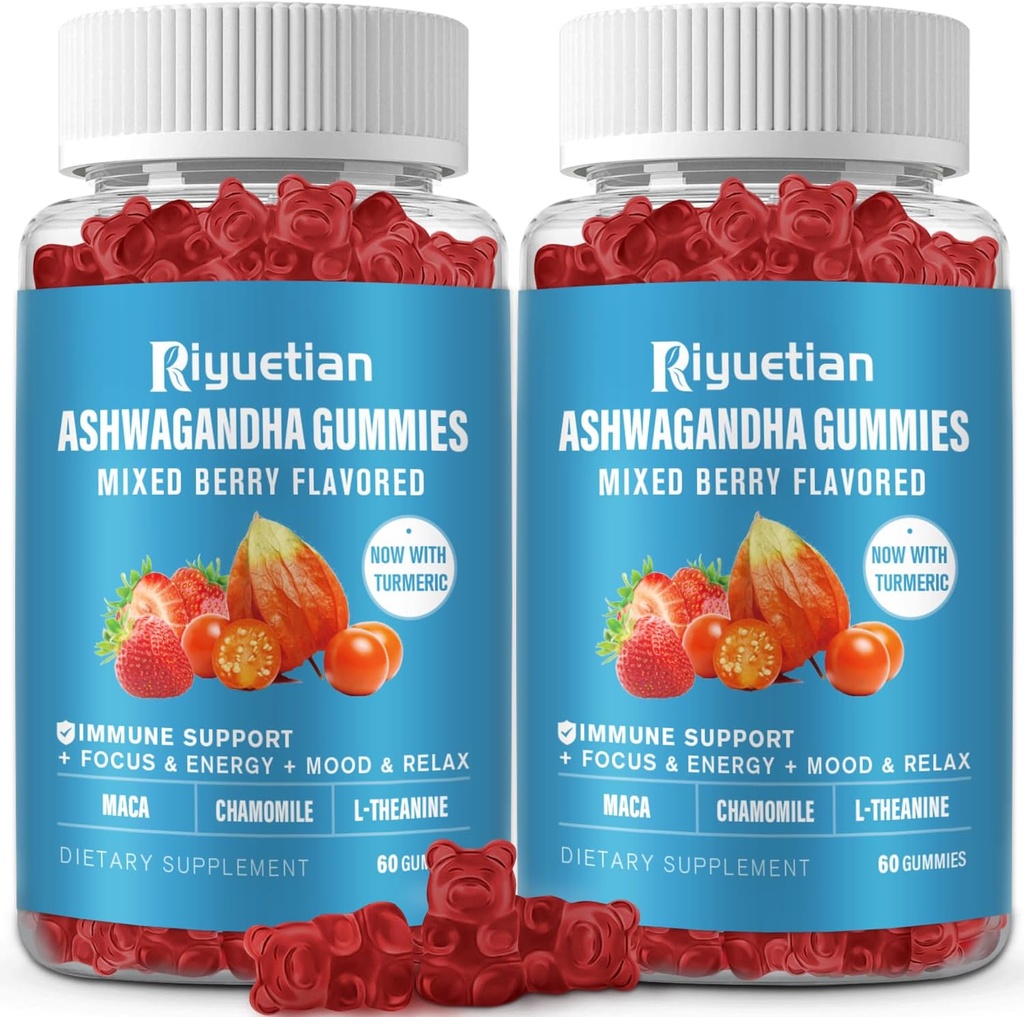 Ashwagandha Gummies for Women & Men - Imuninė parama & Padidinta energija - Ashwagandha papildai vyrams & moterims - Natūralus braškių skonio (120 Count)