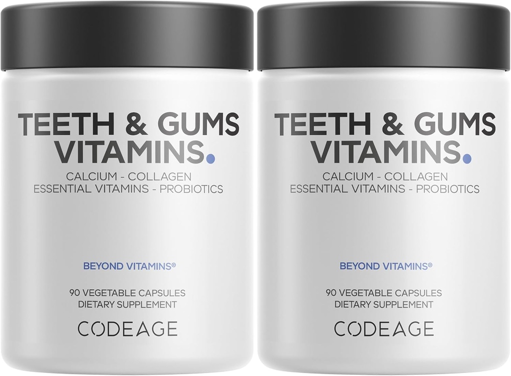 Codeage Teeth & Gums Vitaminai + Oralinis Probiotikai priedas mouth - Visas maistas Kalcis, kolagenas, Kalis, Vitaminas C, D3, K2, Cinkas - burnos priežiūros ir dantų multivitaminų papildai - 2 Pack