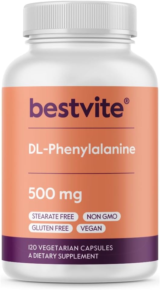 BESTVITE DL- fenilalaninas 500mg (120 vegetariškų kapsulių) - No Stearates - No Filers - Vegan - Gluten Free - Ne GMO