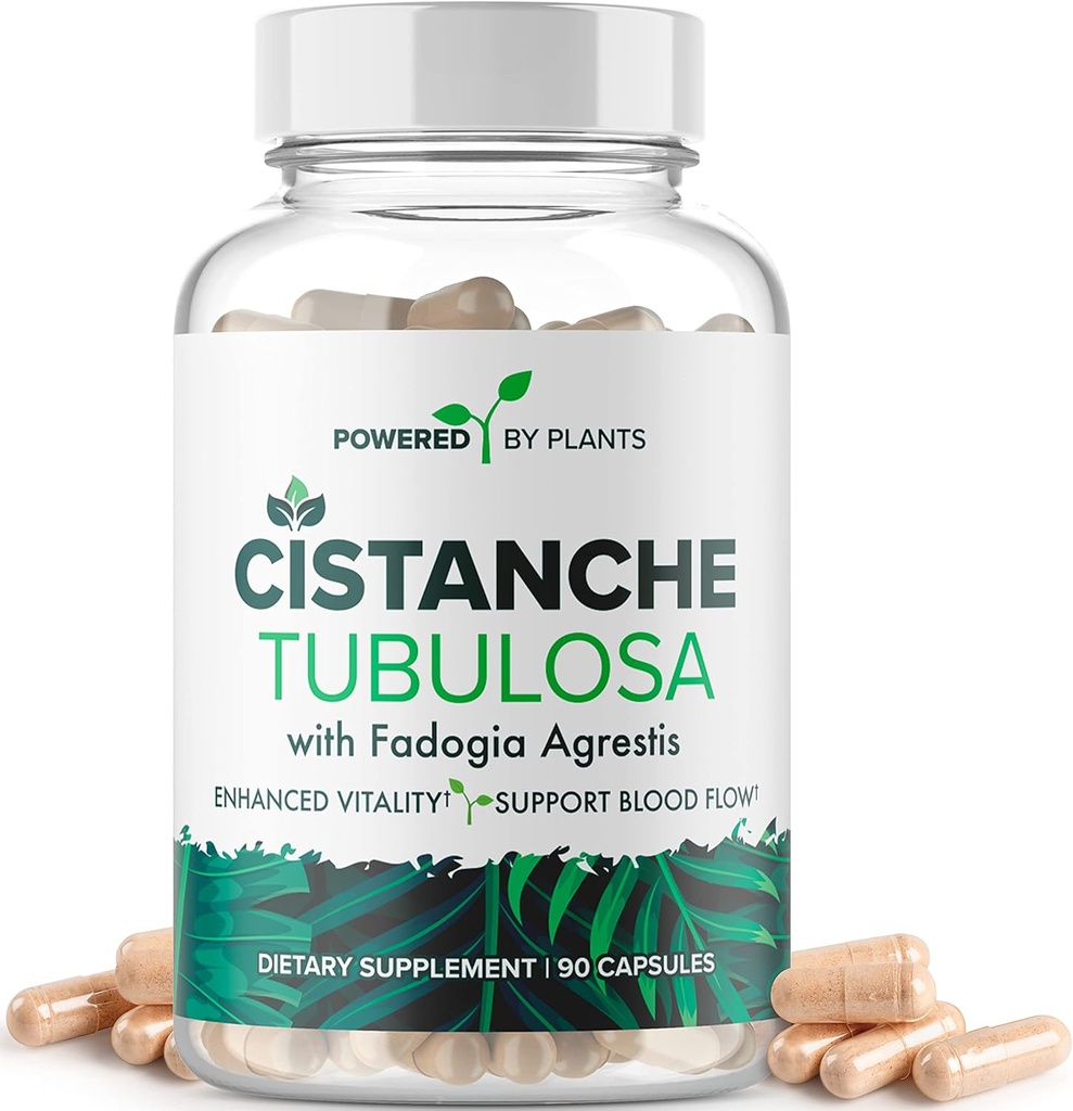 Cistanche Tubulosa su Fadogia Agrestis - Promotes Vitality - Natūralūs papildai vyrams ir moterims su Biooperine pagal Powered X Augalai, 90 Paslaugos