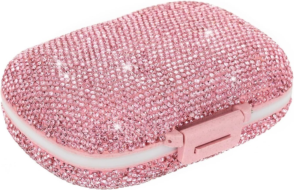 Comment Bling pill Case for Purse Medicinal Vitaminų talpyklės laikiklis Kasdien pilnų dėžučių konteineris moterims kelionių medicinos rinkinys (Pink)