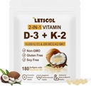 2-in-1 Vitaminas D3 K2 Softgelis, vitaminas D3 10000 TV ir vitaminas K2 200 mcg, K2 MK7 su D3 Vitaminas papildas Palaiko imuninę, širdies, sąnarių, dantų ir kaulų sveikatą