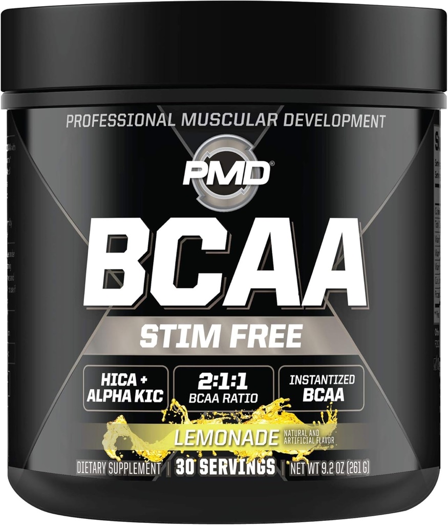 PMD Sportas BCAA Stim- Free Amino Rūgštys - Geresnės treniruotės Performance, Sustiprintas atkūrimo, Dienos energija, Raumenų Spring, ir Raumenų Sparing - BCAA miltelių gėrimų mišinys - Lemonade (30 Paslaugos)