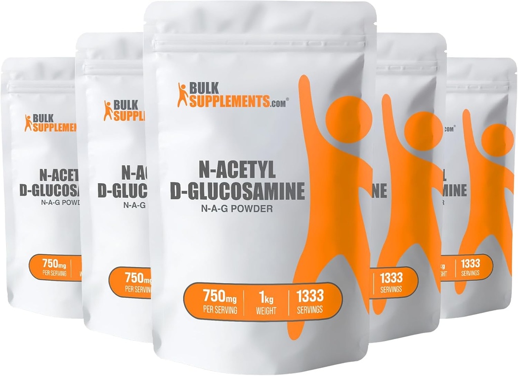 BulkSupp. com N-acetil gliukozamino milteliai - NAG milteliai, gliukozaminas 750 mg, gliukozamino priedas - gliukozamino milteliai, Gluten Free, 750 mg / serving, 5 kg (11 kg) (pakuotė 5)