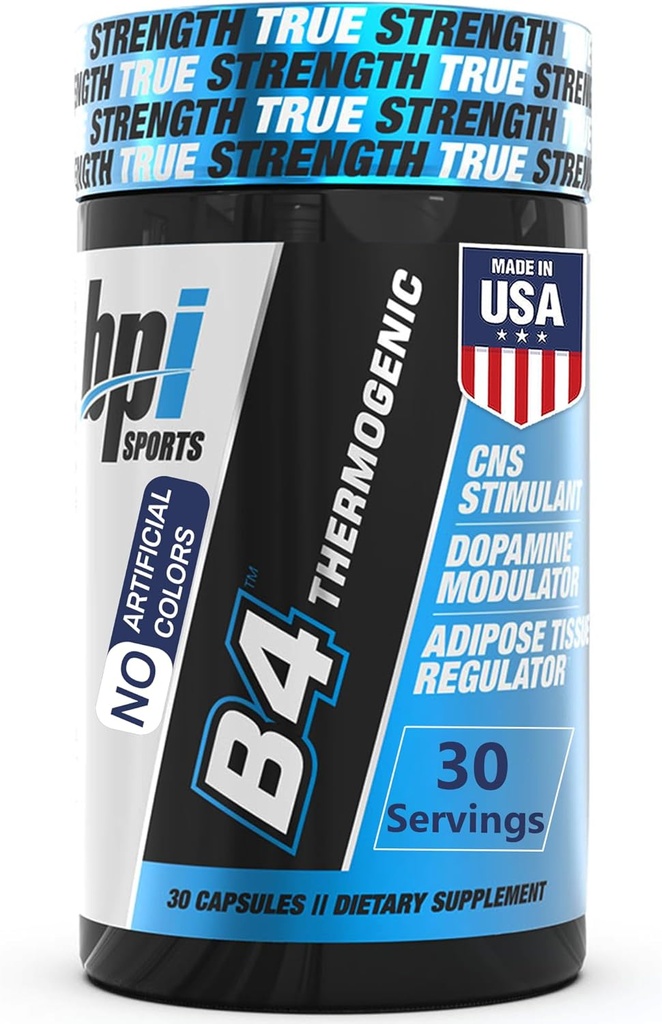 BPI Sportas B4 - Papildomas stiprumas Natūralus riebalų degiklis moterims ir vyrams - Keto- Friendly riebalų degiklis kapsulės, Weight Loss & Appetite Control -Kofeinas, Niacinas, Quercetinas, Yohimbine - 30 Paslaugos - 710mg