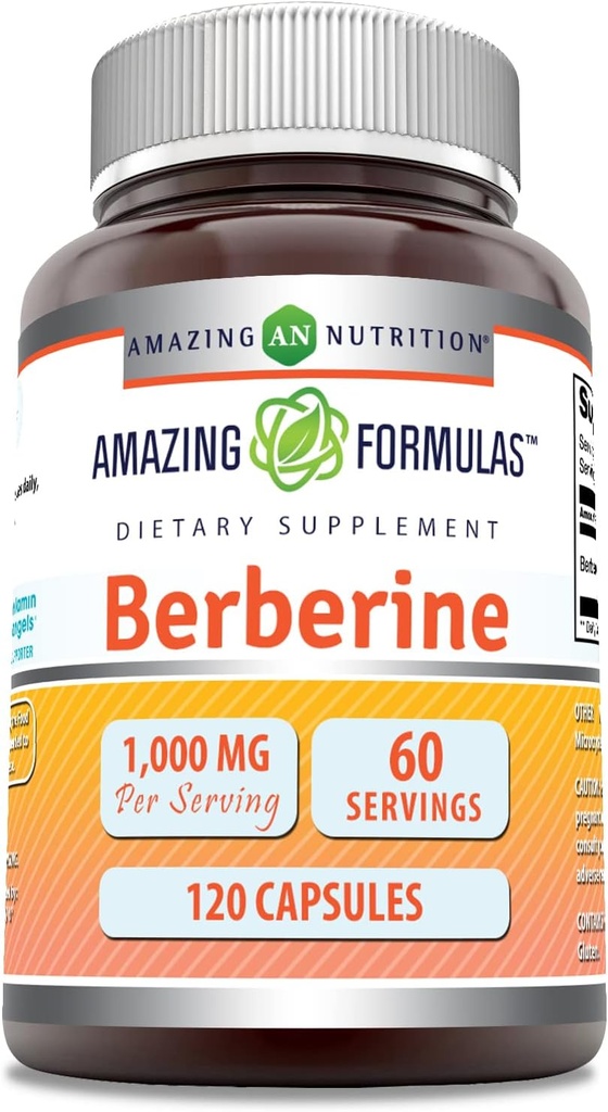 Nuostabios formulės Berberine 1000mg vienam serving 120 kapsulių, papildančių GMO 124; ne GMO 124; Gluten Free 124; Pagaminta JAV