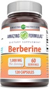 Nuostabios formulės Berberine 1000mg vienam serving 120 kapsulių, papildančių GMO 124; ne GMO 124; Gluten Free 124; Pagaminta JAV