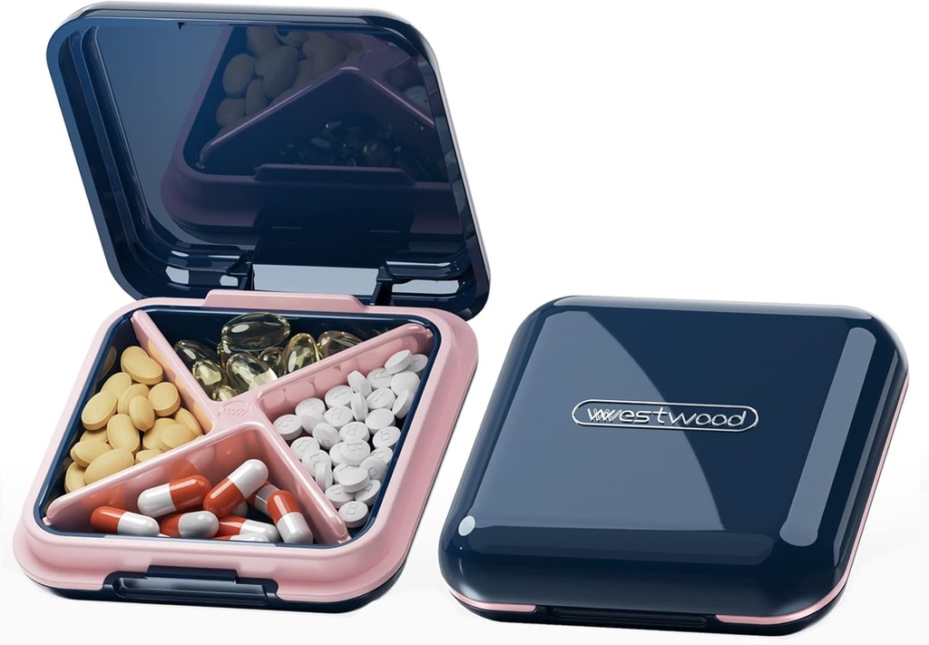 DAUBSTAR Full Box - vandeniui atsparus Portable Daily Small Case for Purses Pocket Compact Travel Medicinal Holder for Vitaminai, Žuvies aliejai, papildai, Medikamentai (giliai mėlyna)
