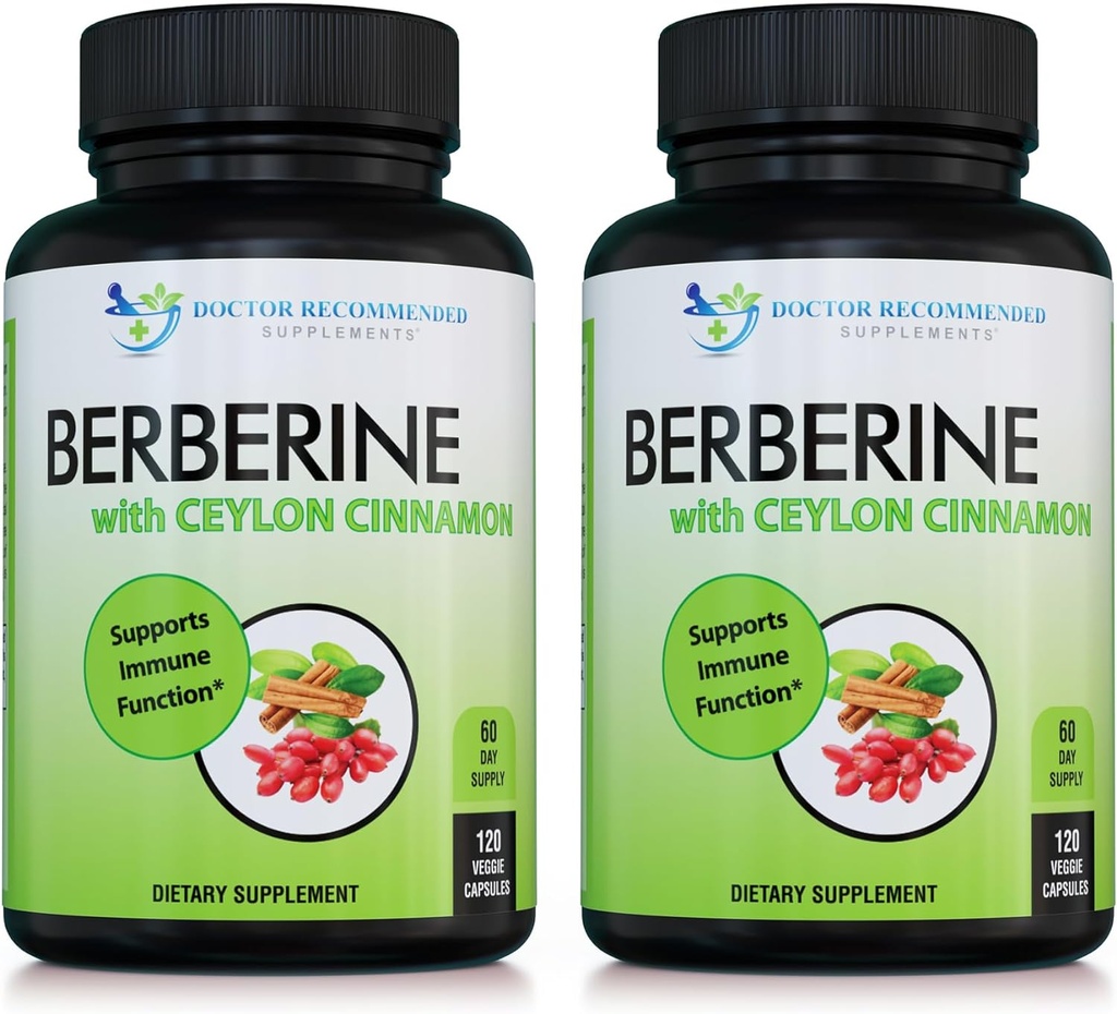 Berberinas su Ceilono cinamonu - 1200mg Berberino & 100 mg Organic Ceilono Cinamono - 120 Veggie kapsulių, sveika imuninė sistema Širdies ir kraujagyslių širdies bei virškinimo trakto sveikata (pakuotė 2)