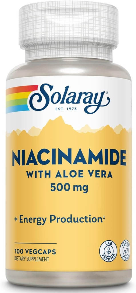 SOLARAY Niacinamide 500 mg | Vitamin B-3 | Energy Metabolism, Circulation, Nerve & Skin Health Support, 100 CT