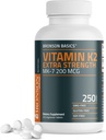 Bronson Vitaminas K2 MK- 7 200mcg Papildomas stiprumas, 250 Vegetariškų tablečių
