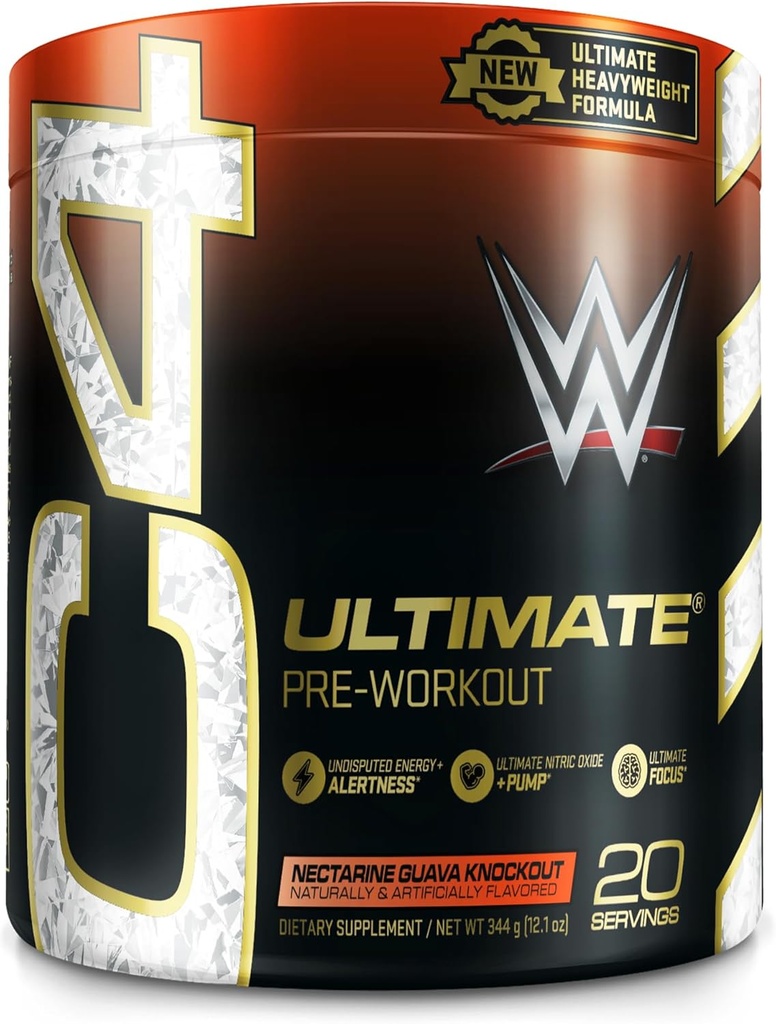 Cellucor C4 Ultimate x WWE Pre Workout Milteliai Nektarine Guava Knockout - Nemokamas cukraus gamybos energijos priedas vyrams ir moterims - 300mg Kofeinas + 3,2g Beta alaninas + patentuotas kreatininas - 20 serveriai