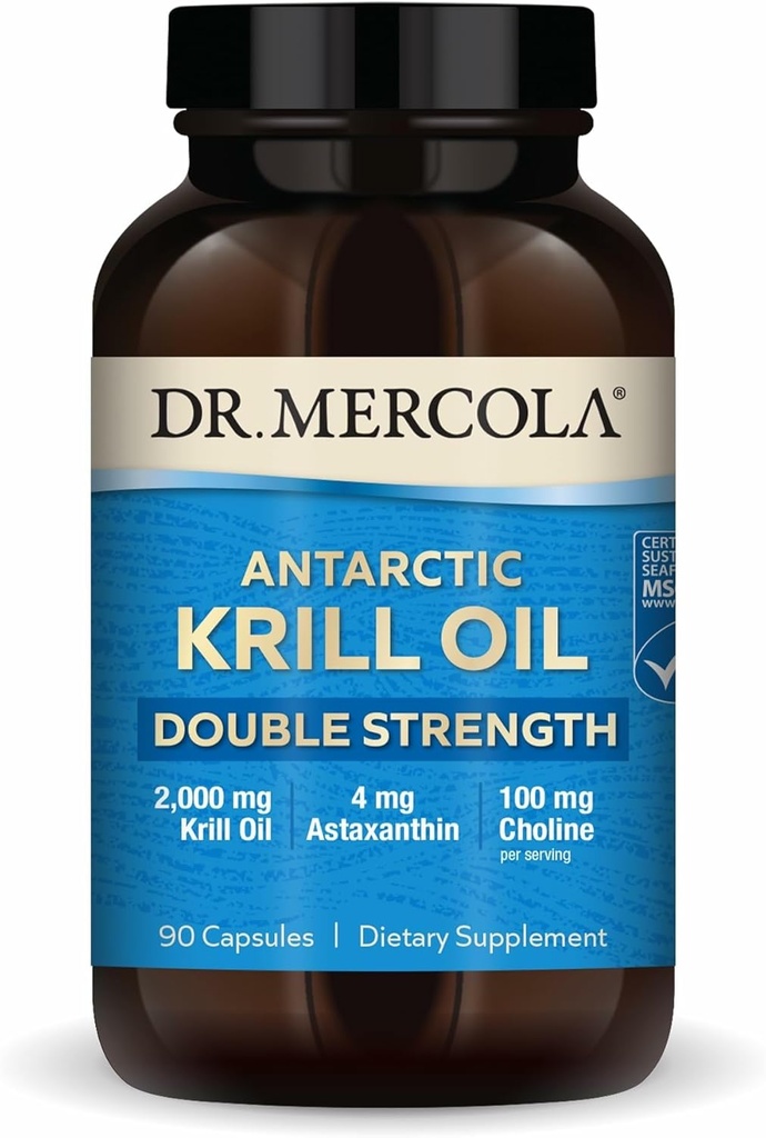 Dr. Mercola Antarkties krilių aliejus dvigubas stiprumas - 2000 mg - Omega-3 Priedas su EPA & DHA - Palaiko smegenis, širdis, Jungtinė & Imuninė sveikata - GMO- Free & Gluten- 90 Capsules (30 Servings)
