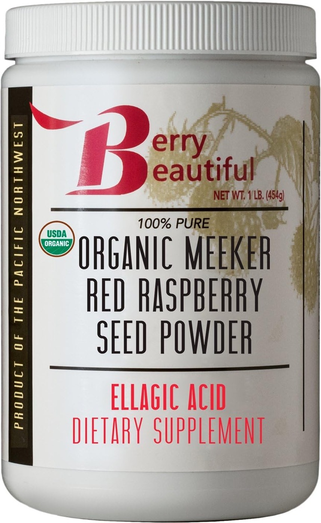 Berry Beautifular Organic Meyker Raudona aviečių sėklų milteliai (Ellagic Acid, Fiber) - 1 LB (454g) - Cold- Pressed from US-Grown aviečių