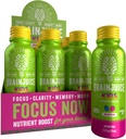 BrainJuice Kids Srain & Immune Support Shot, Gluten Free Addition Shots for Energy, Focus, Imunitetas su vitaminu D, C, B, Alpha GPC & Organic Ginger Root, Age 5 +, Dragon Berry, 2,5 fl oz, 12 Pack