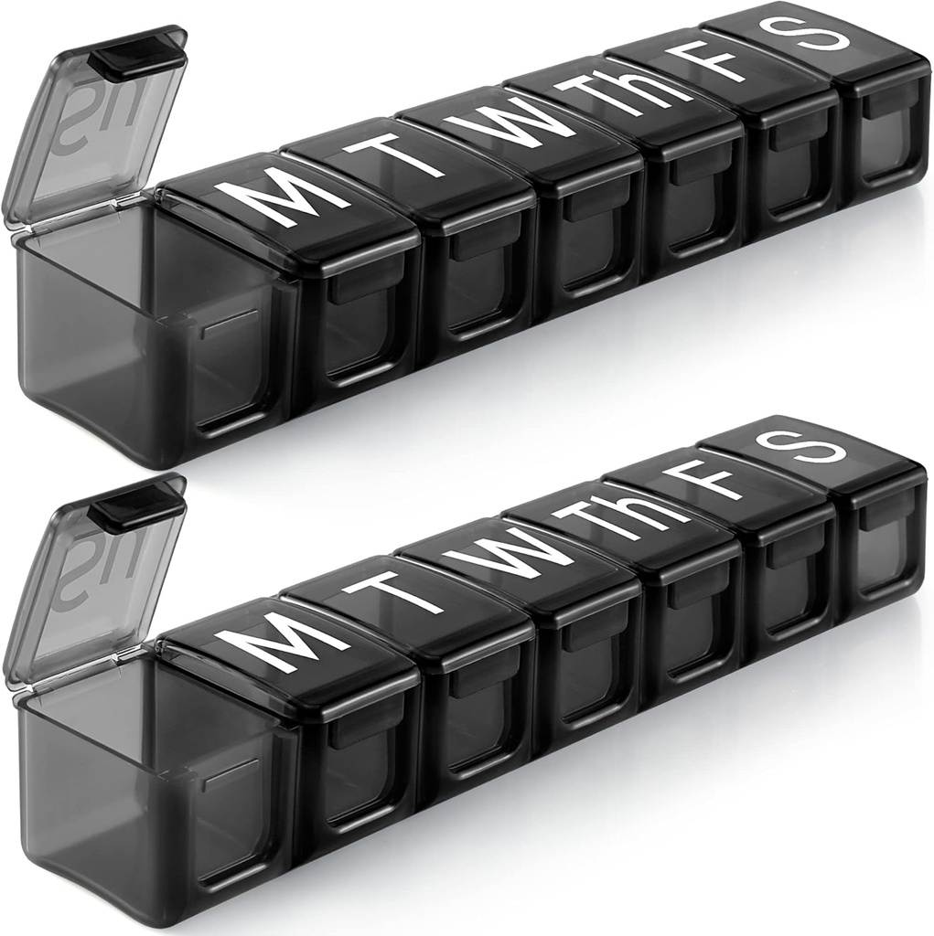 2 Pack Extra Didelis Savaitės Pil Organizatorius, BPA Nemokama Pil Box 7 Diena su XL Comdity žuvų aliejai, Kelionės draugiškas medicinos Organizatorius Pil Case Vitaminai, papildai