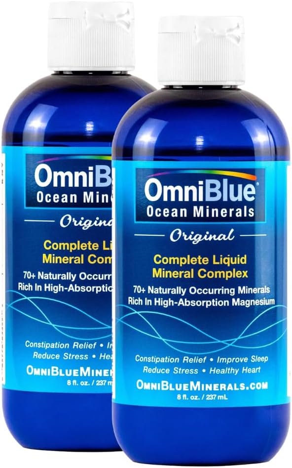 OmniBlue Ocean Mineralai - 70 + Sekti Mineralai & Skysti Magnis - Kalis, Chloridas - Mažas natris - Natūrali parama Miego, Digeuzija, Reguliarumas, Hidration & Electrolyte Balance (2-Pack 8oz)