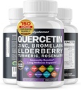 Quercetin Bromelain Zinc Vitamin D3 Elderberry Turmeric Rosemary Bilberry Sage Odorless Garlic Green Tea Milk Thistle Oregano -150 Capsules- Made in USA