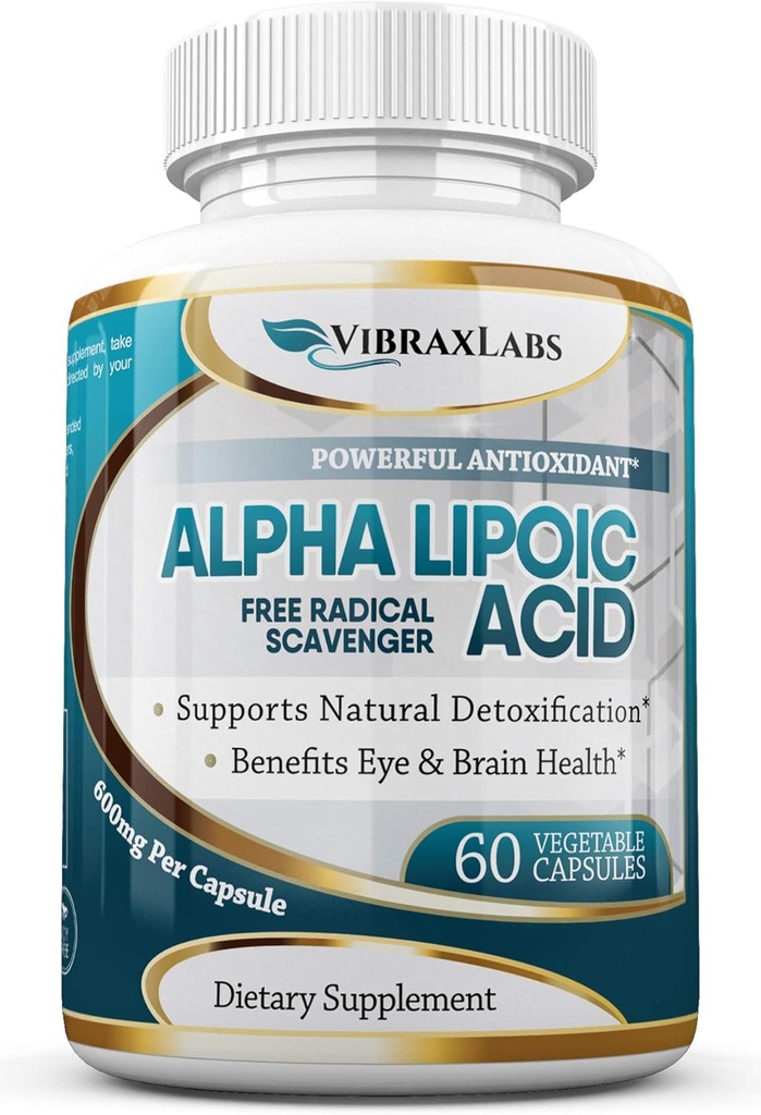 Alpha Lipoic Acid 600mg kapsulės - Aukščiausio stiprumo ALA priedas - Geriausios grynosios vegetariškos kapsulės nerijos skausmui, odai, veidui, akių ir smegenų smūgiui - Padeda Sustaain Natūralus detoksikacija, Ne GMO